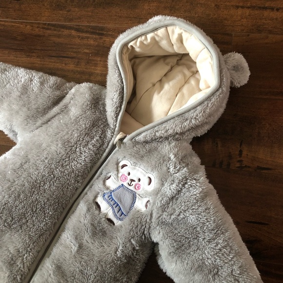 Baby Bear Hooded Romper Pramsuit Onesie Jumpsuit - Picture 2 of 8